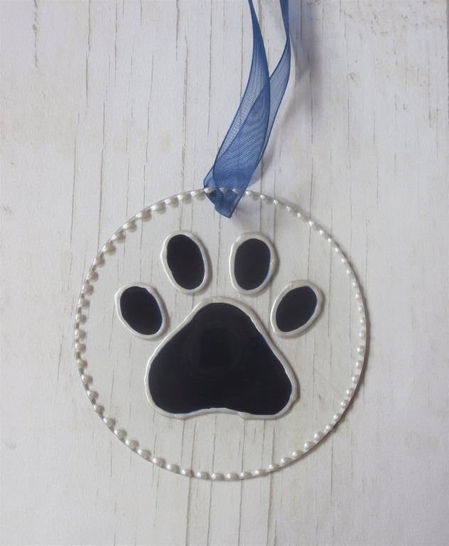 Pawprint sun catcher decoration. Hand painted, Pet gift, Pet lover gift. 