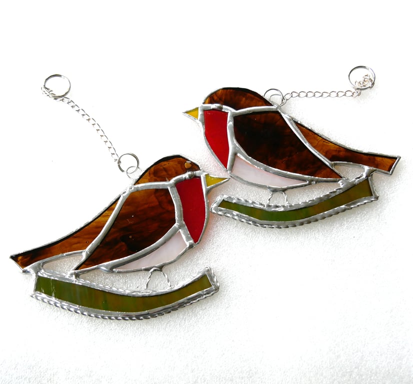 Robin Bird Suncatcher Stained Glass British Handmade 