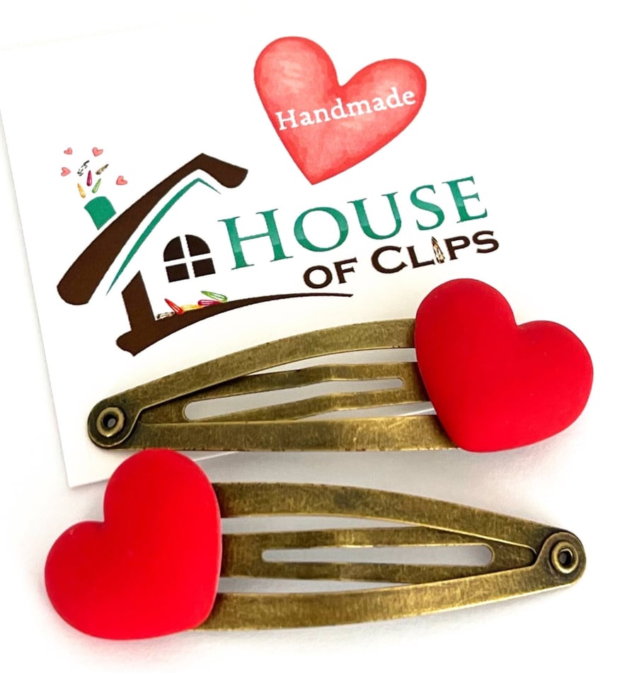 Valentine Heart Hair Clips x2 - Antique Hair Clips - Be Mine Valentine Hair Slid