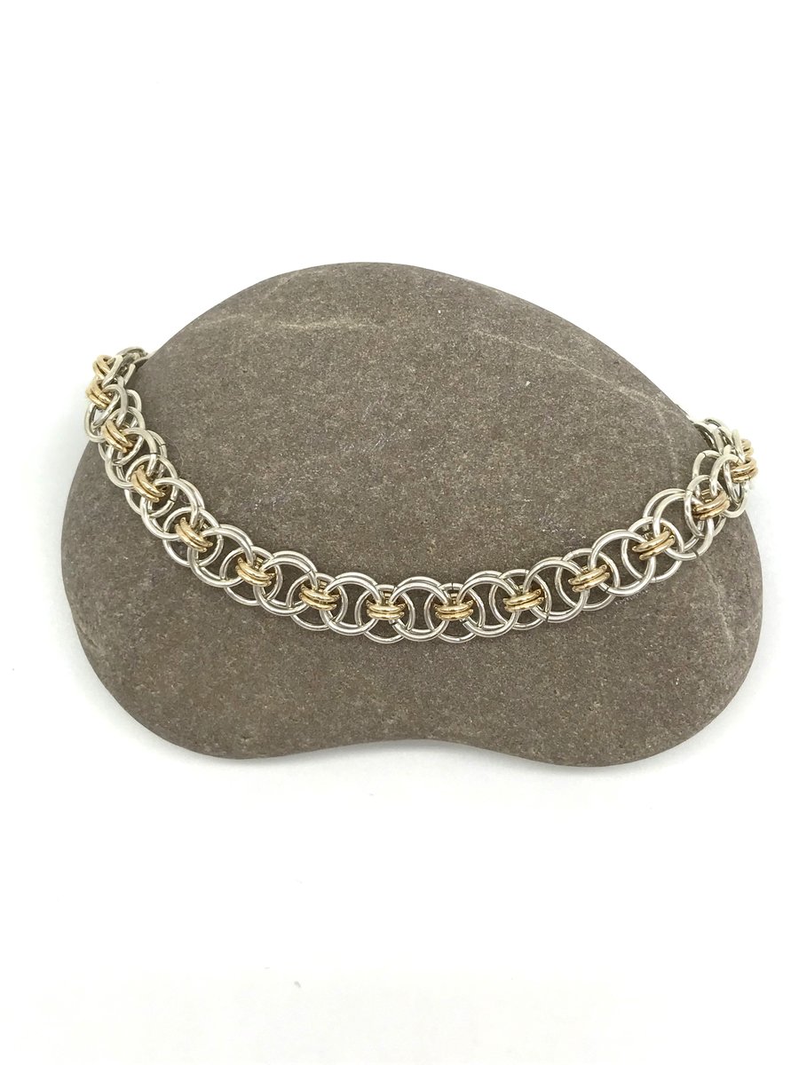 Fine Silver and Gold Fil Parallel Bracelet