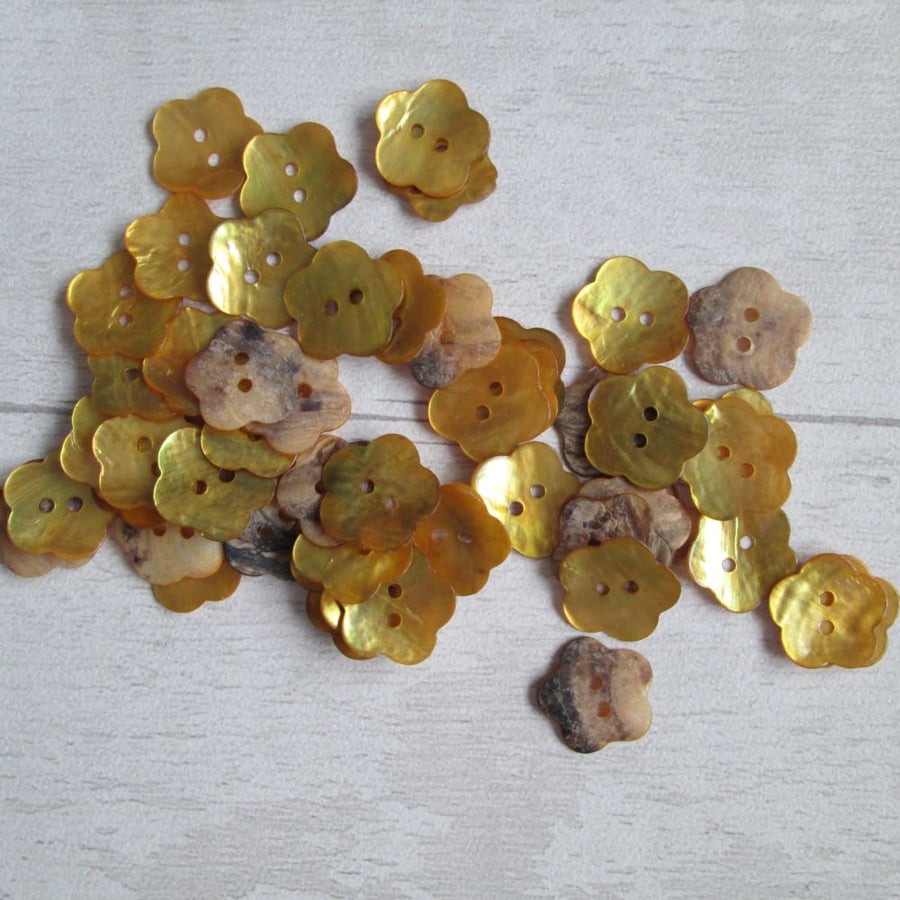 SOLD - Craft Supplies - Golden Yellow Shell Flower Buttons