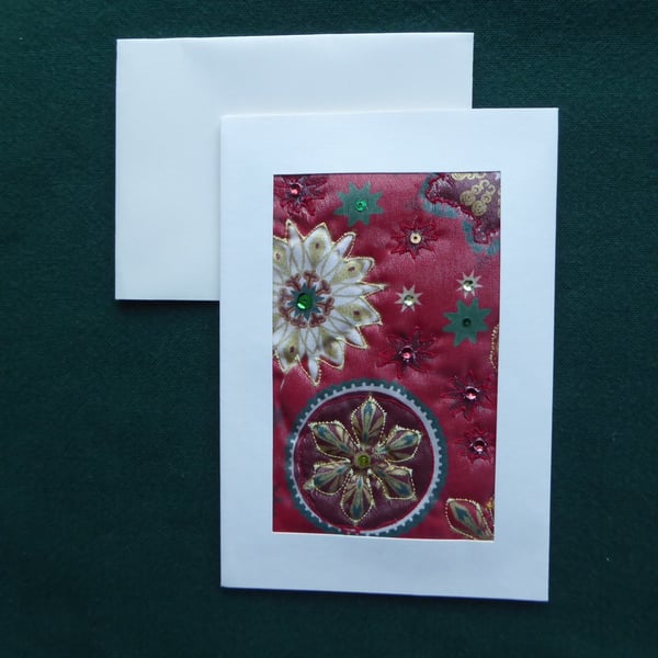 Individually Hand Crafted Textile Christmas Blank Card