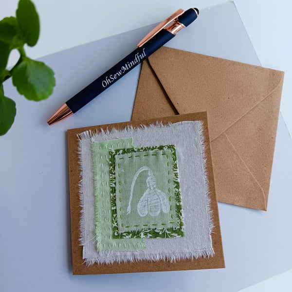 Textile Card with Hand Printed Snowdrop