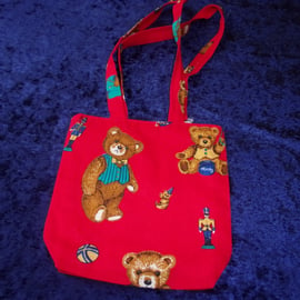 Red Fabric Bag with Teddy Bears