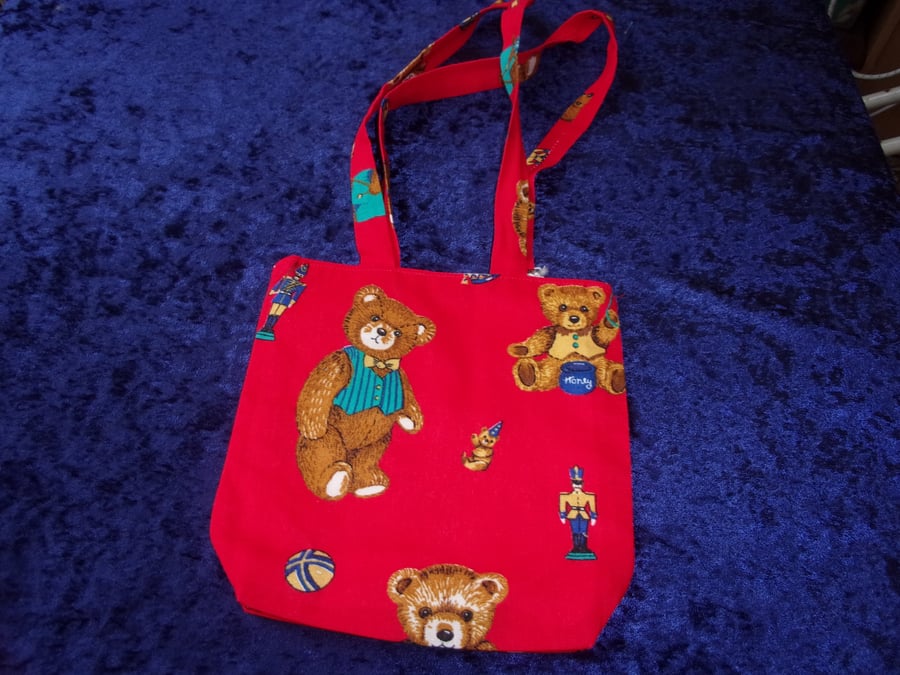 Red Fabric Bag with Teddy Bears