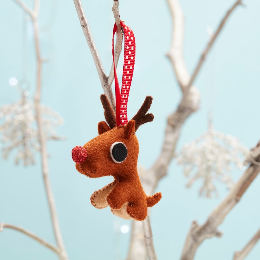 Rudolph red sparkly nosed Reindeer hanging tree ornament