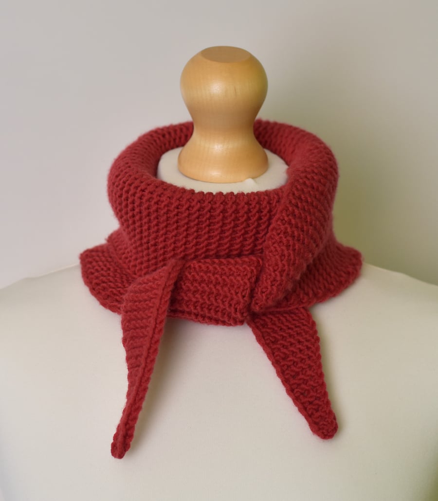 Hand Knitted Red Merino Wool Scarf - Neck Wrap in Merino Yarn