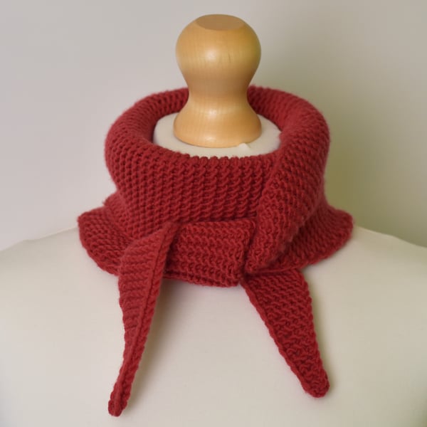 Hand Knitted Red Merino Wool Scarf - Neck Wrap in Merino Yarn
