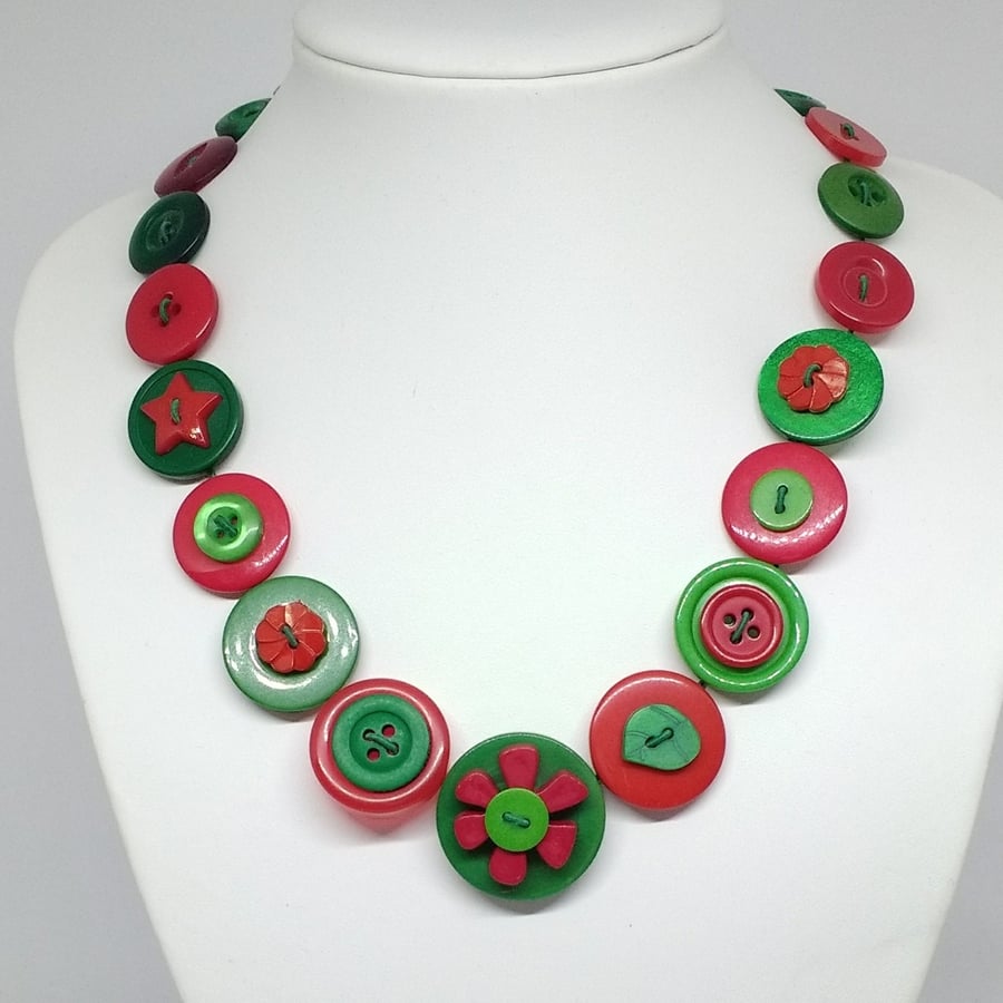 Red and Green Button Necklace