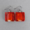 Big Bright Red Fused Glass Dangle Earrings - Large Scarlet Square Drop Earrings