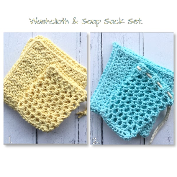 Crochet Cotton Soap Sack and Washcloth Set