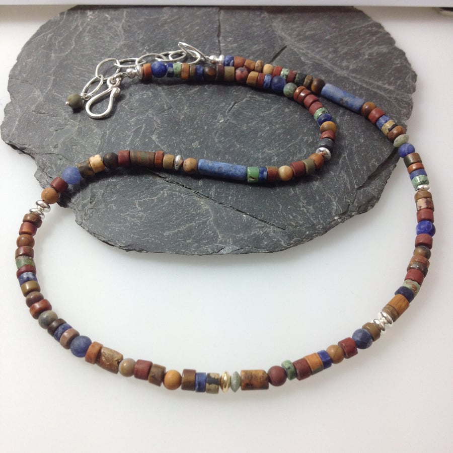 Jasper silver and 18ct gold necklace