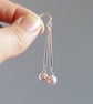Long Blush Pearl & Silver Bar Drop Earrings - Simple Light Pink Dangle Earrings - Image 5