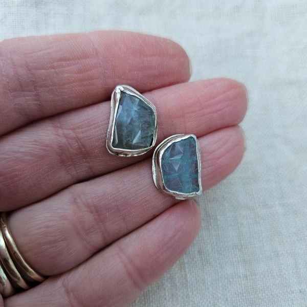 Aquamarine and Silver stud earrings Perfectly Imperfect