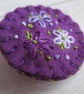 Hand Embroidered Floral Brooch on Purple Wool Felt - Image 4