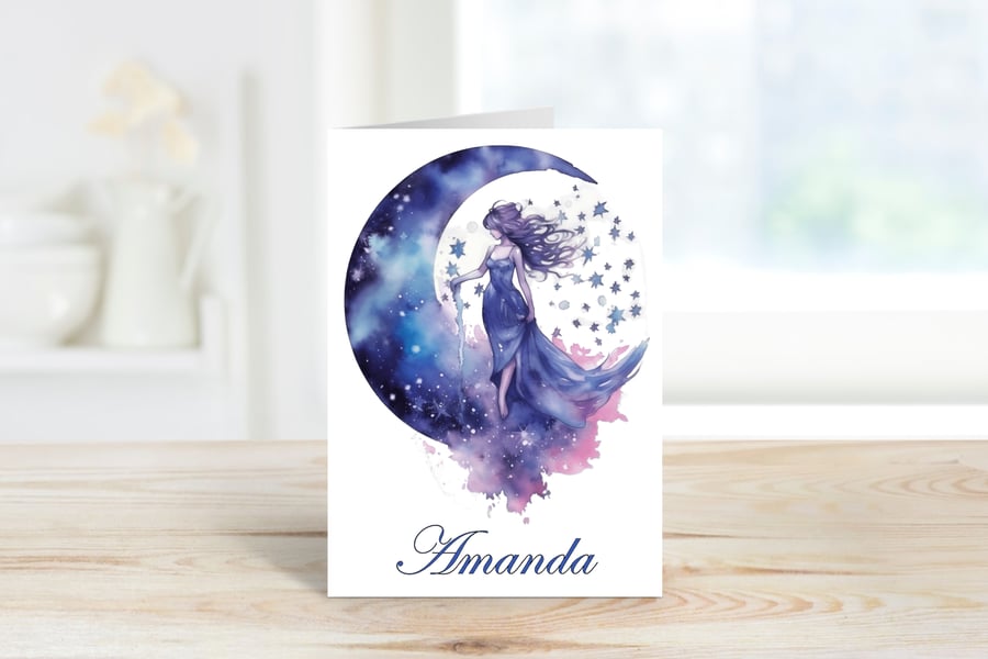 Personalised Celestial Fairy Greeting Card. Design 7