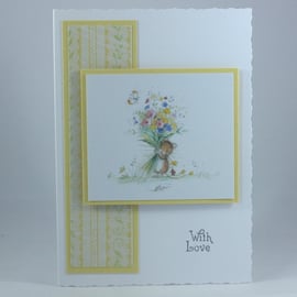 Handmade, any occasion card - mouse with bouquet