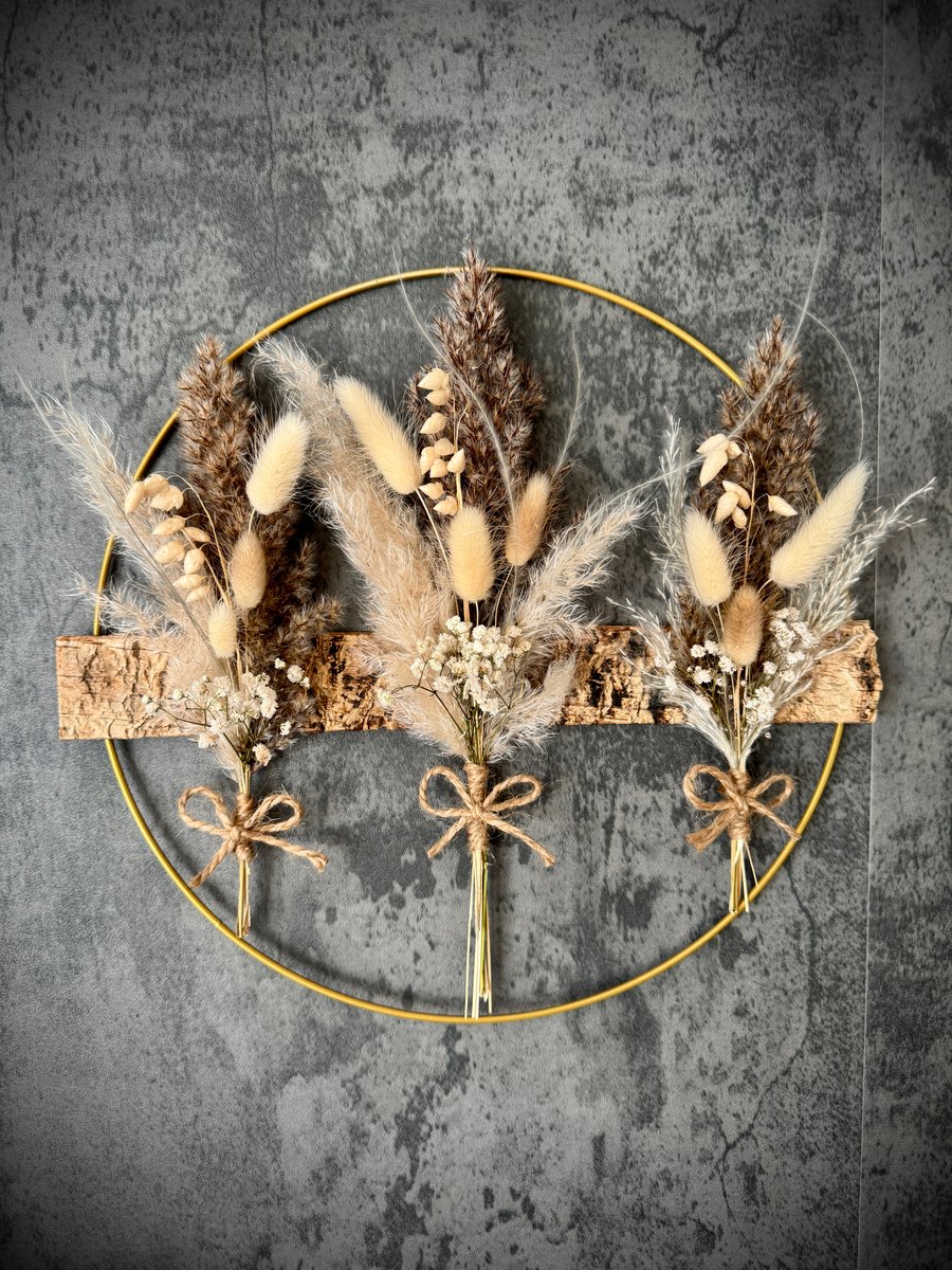 Natural Dried Flower Wreath with Pampas & Bunny Tails, Neutral Home Decor
