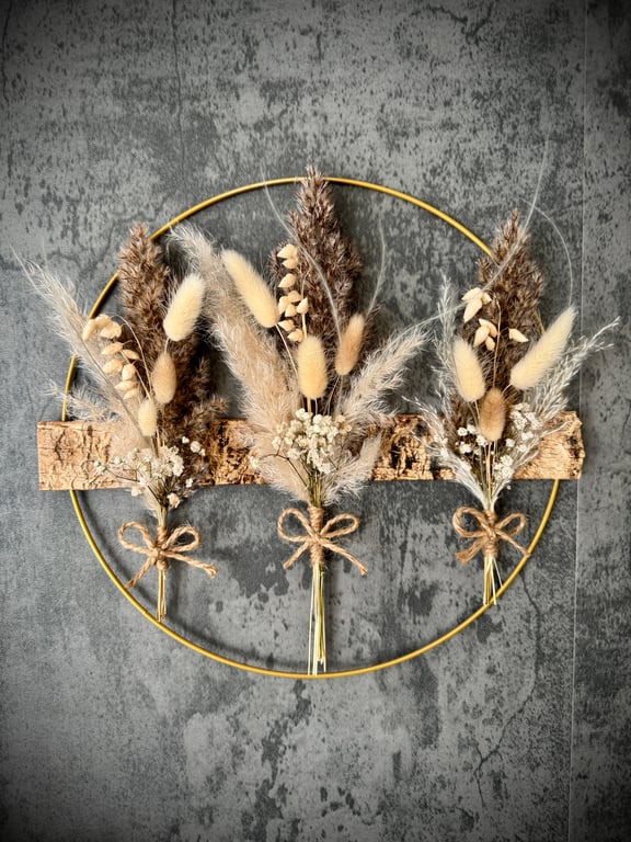 Natural Dried Flower Wreath with Pampas & Bunny Tails, Neutral Home Decor