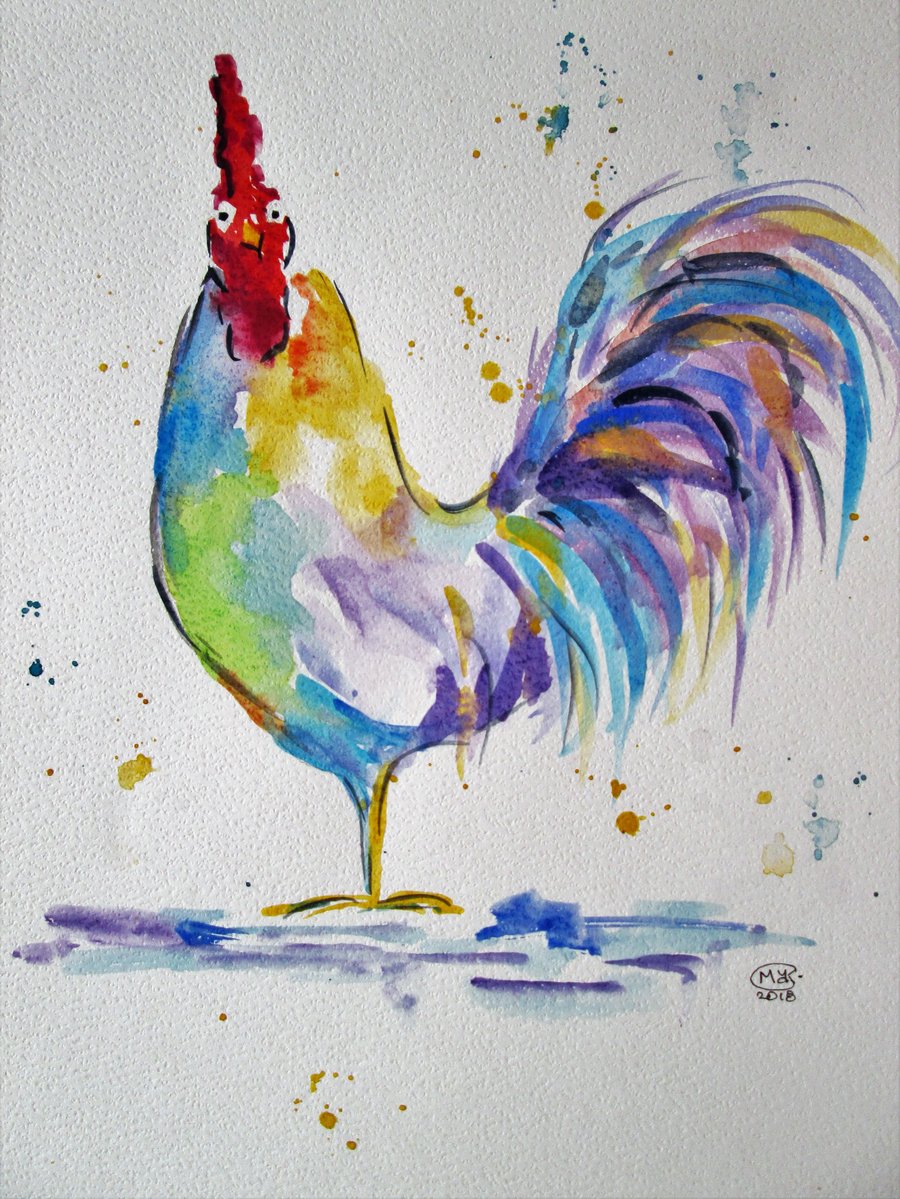 Cute Rooster. Original Cockerel painting