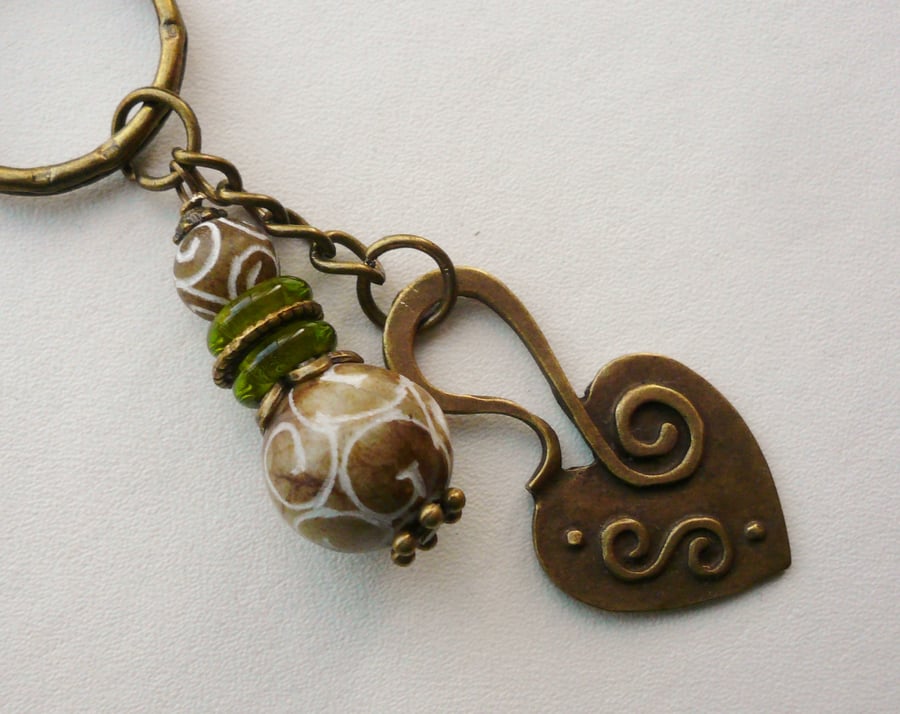 Antique Bronze Carved Agate Keyring  KCJ950