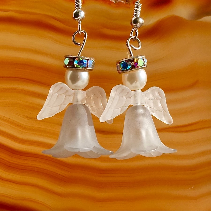 Christmas Angel Earrings On Silver Plated Wires, Handmade In Devon, Free UK P&P