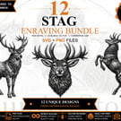 12 Vintage Stag Engraving SVGs - Animal Clipart Bundle (Files emailed to you)