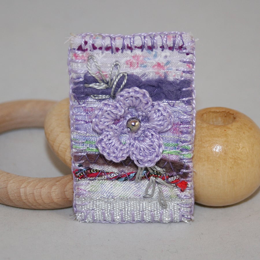 Embroidered Patchwork Brooch - Purple Crochet flower