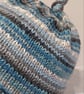 Handknit KNOTTY TOP BEANIE Stripey jacquard blue grey child teen adult small - Image 4