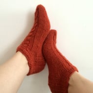 Luxury Alpaca Short Socks with Cables in Rust Mix. Wide variety of colours