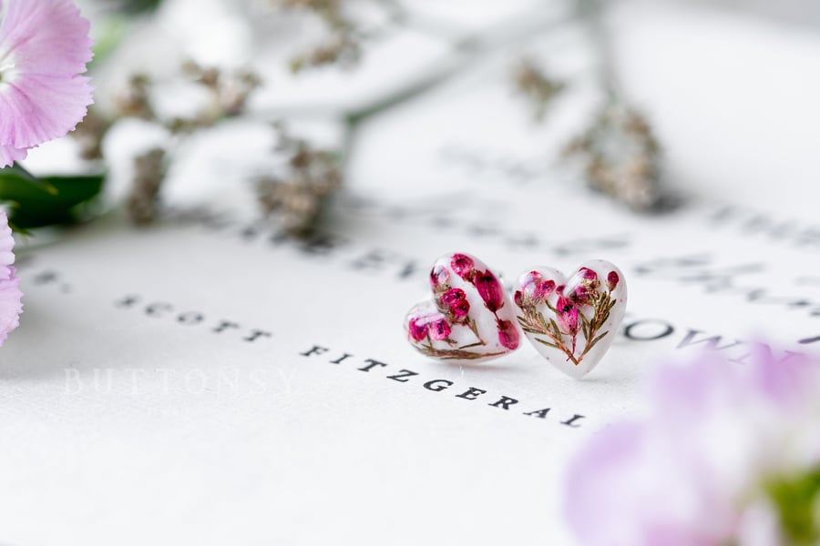 Real Flower Earrings Heather - White Sterling Silver Botanical Jewellery Pressed