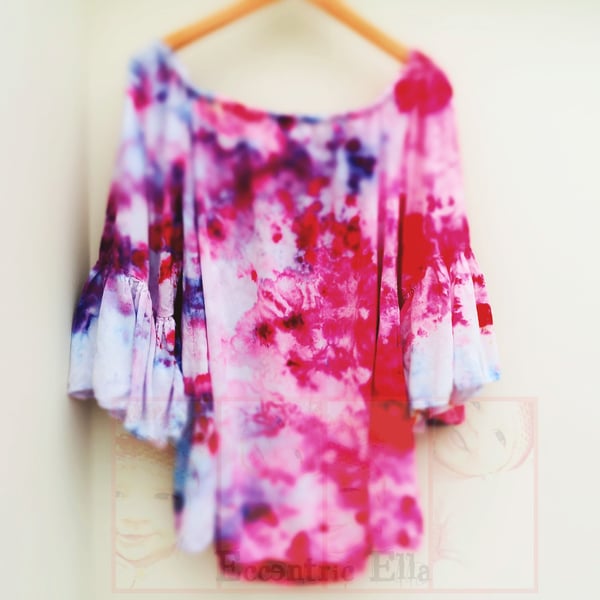 Hand Dyed Frill Floaty Gypsy Pink Top Size Medium