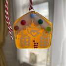 Fused Glass Gingerbread Candy Cane House