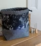 Drawstring project bag made with elegant monochrome fabrics in glamorous shades  - Image 1
