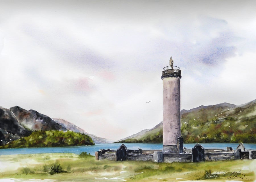 Glenfinnan Monument, Scotland. Original Watercolour