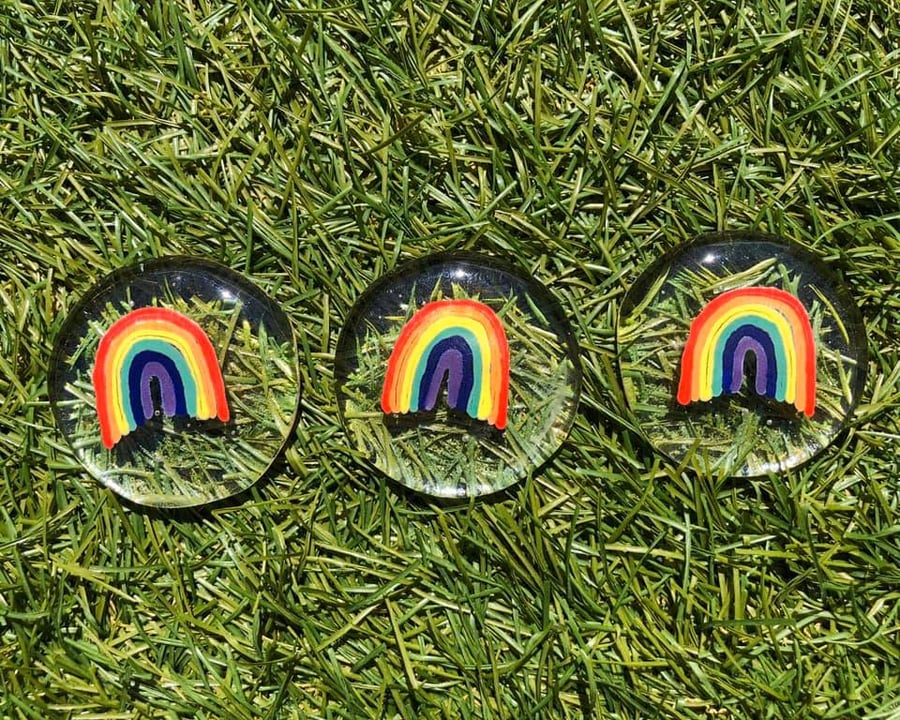 Rainbow Pebble Token Fused Glass