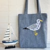 Seagull tote bag in blue with floral Seagull