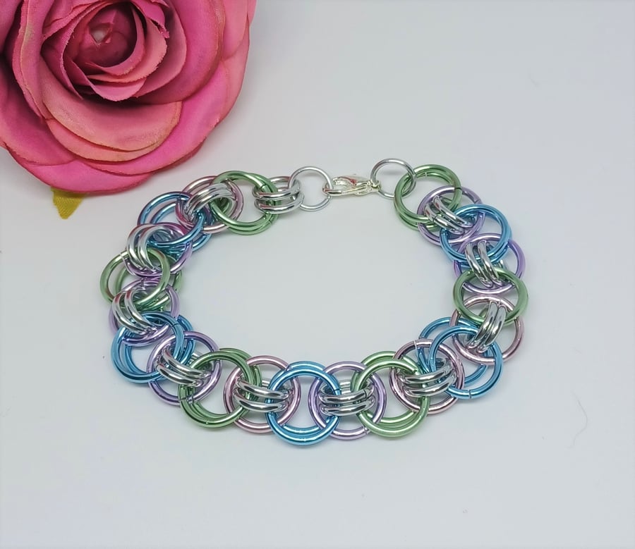 Unicorn Pastel Colour Anodized Aluminium Helms Weave Chainmaille Bracelet