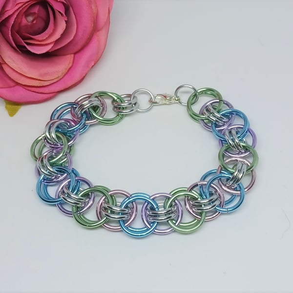 Unicorn Pastel Colour Anodized Aluminium Helms Weave Chainmaille Bracelet