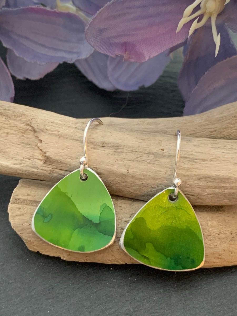 Printed Aluminium and sterling silver earrings - Green