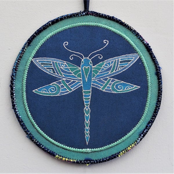 DFPM01-Dragonfly Mandala Wall Hanging-17.5cm diameter-Navy-Green-Turq-Silver