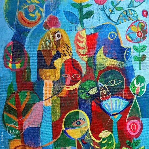 Original intuitive acrylic painting on canvas board