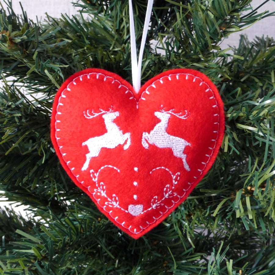Heart Christmas decoration, hanging decoration, embroidered decoration