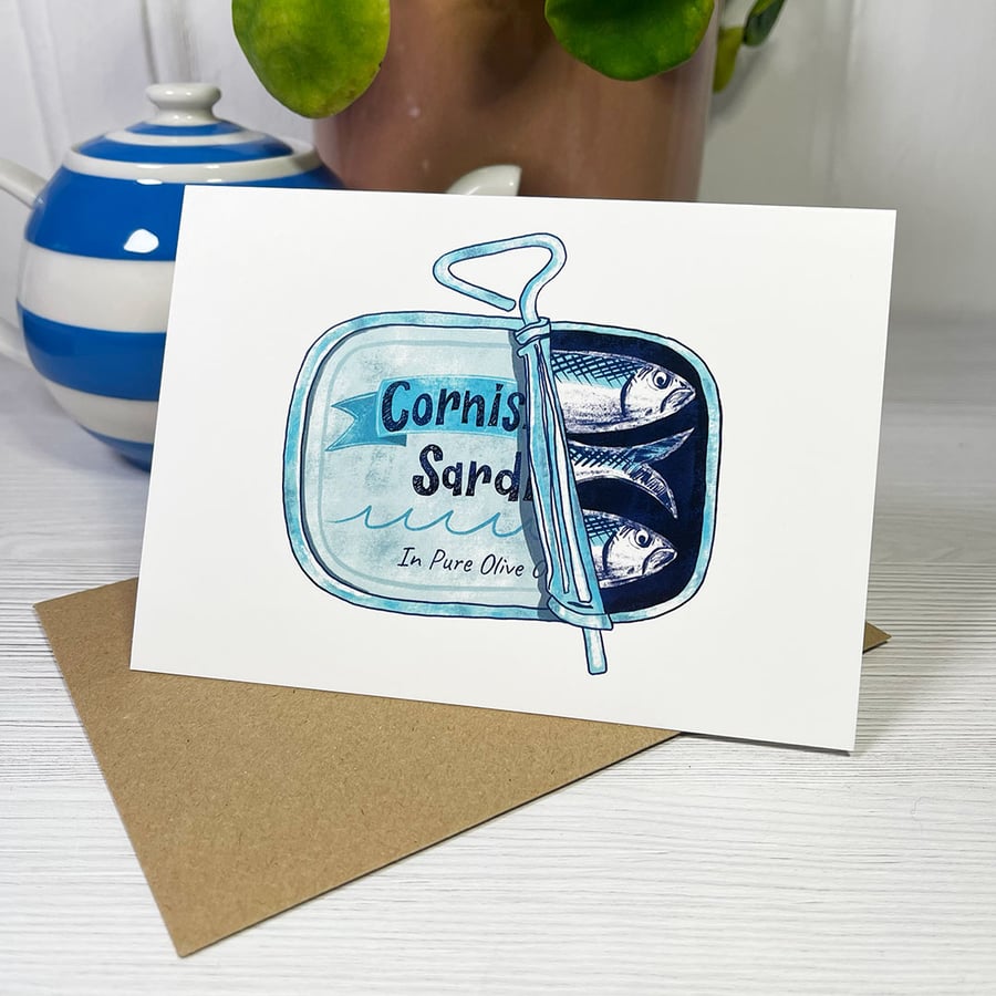 Cornish Sardines in a Tin Greeting Card - Cornwall Card
