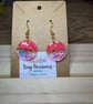 Handmade Pink Resin Confetti Dangle Earrings with Gold Glitter