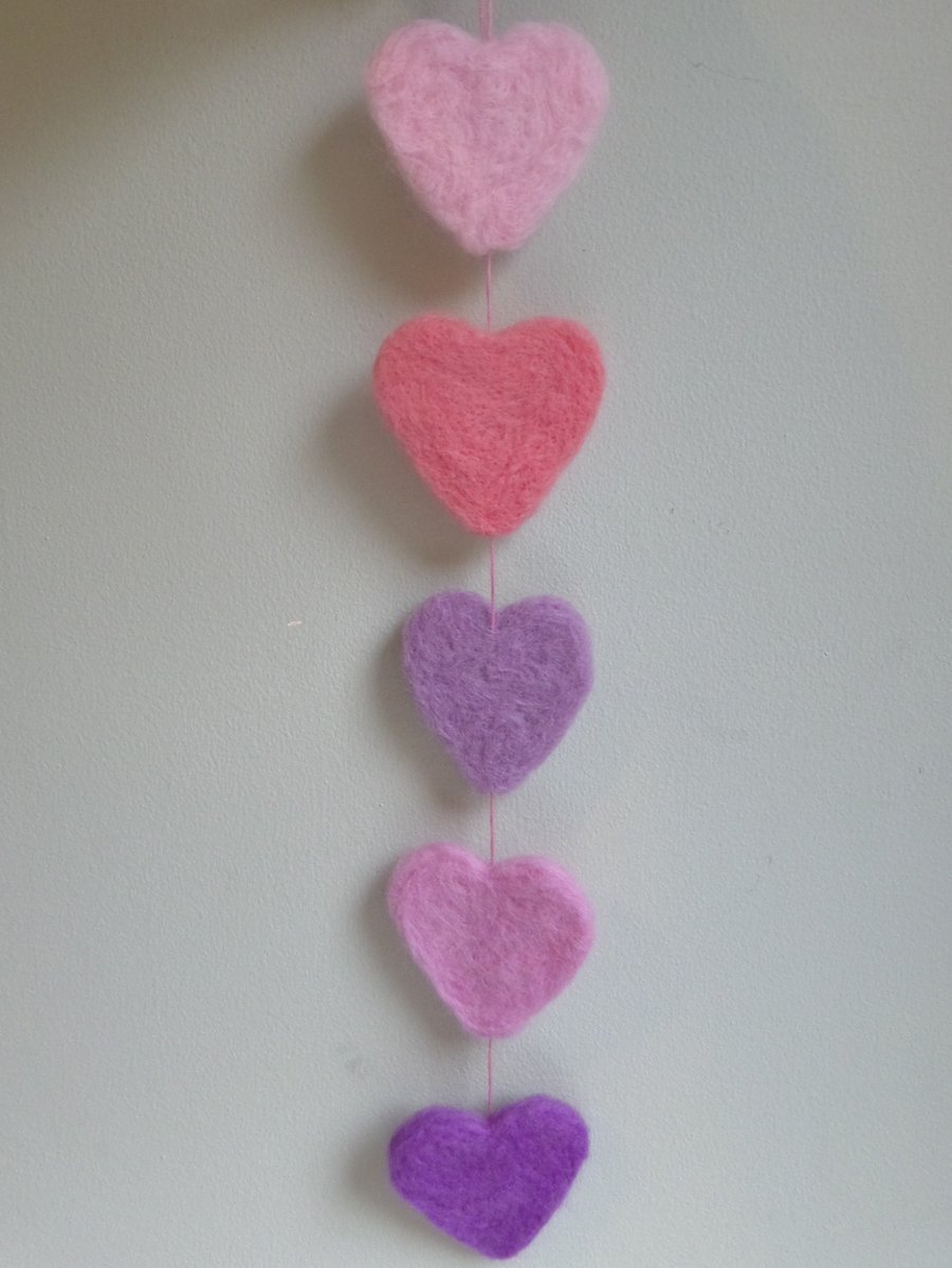 SALE- Felted Hearts Garland- pastel shades