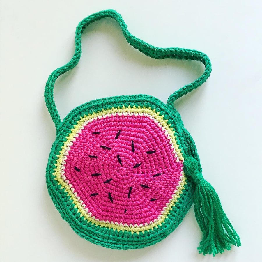 Crochet watermelon bag, round bag, summer bag 