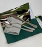Travel cutlery roll with cutlery, for adults or children. Green tractors