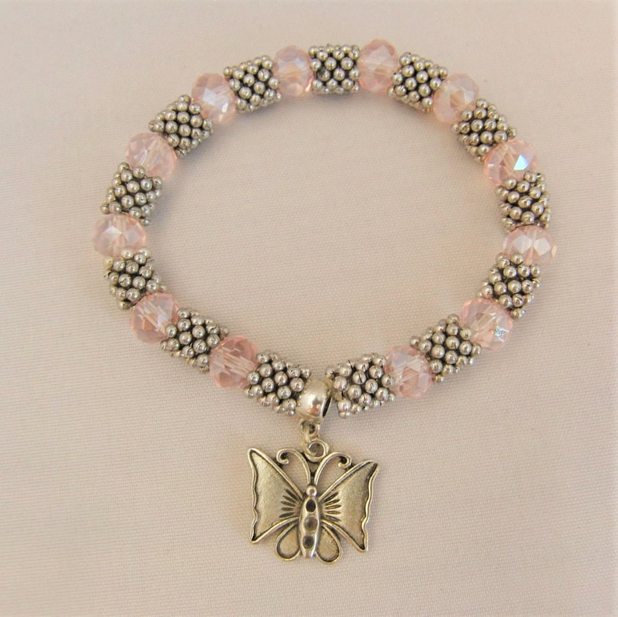 Snowflake Spacer and Crystal Stretch Bracelet with a Choice of Charm