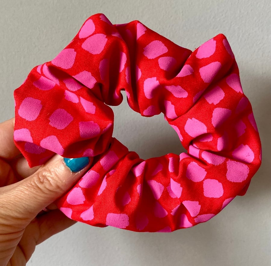 Pink and Red Handprinted Scrunchie 